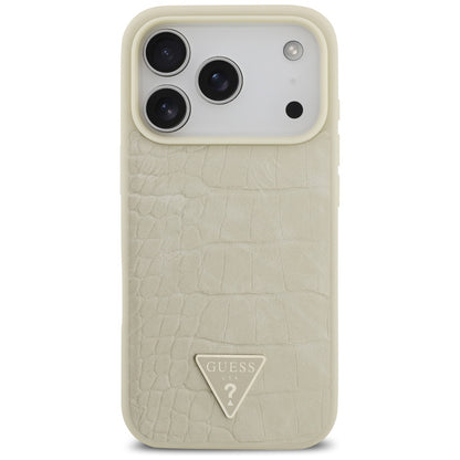 Futrola MagSafe za Apple iPhone 17 Pro, Guess, Croco Triangle Logo, Zlatna