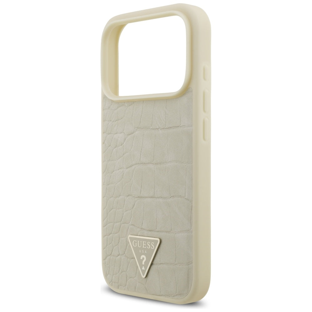 Futrola MagSafe za Apple iPhone 17 Pro, Guess, Croco Triangle Logo, Zlatna