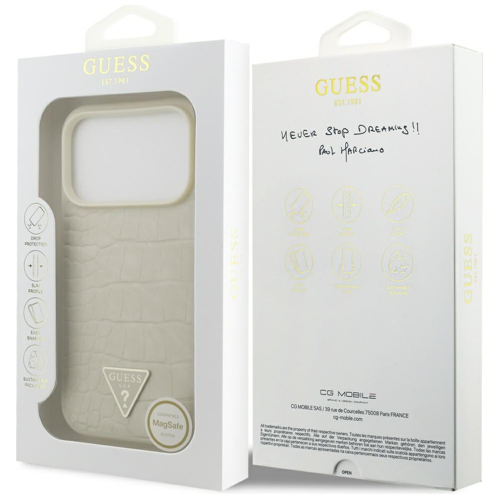 Futrola MagSafe za Apple iPhone 17 Pro, Guess, Croco Triangle Logo, Zlatna