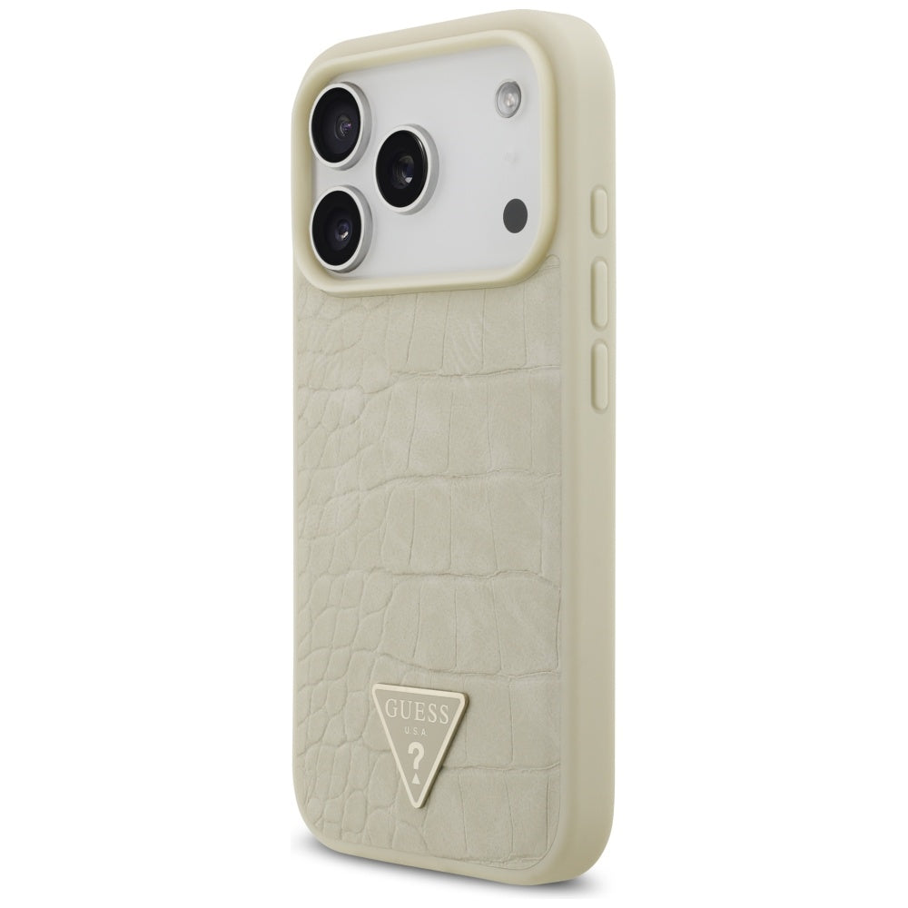 Futrola MagSafe za Apple iPhone 17 Pro, Guess, Croco Triangle Logo, Zlatna