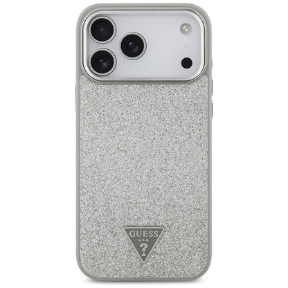 Futrola MagSafe za Apple iPhone 17 Pro, Guess, Glitter Triangle Logo, Srebrna
