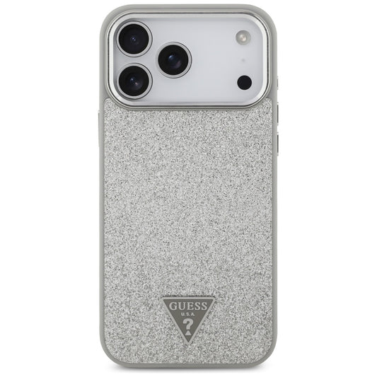 Futrola MagSafe za Apple iPhone 17 Pro, Guess, Glitter Triangle Logo, Srebrna