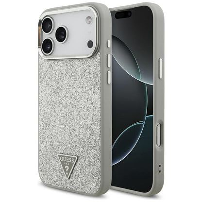 Futrola MagSafe za Apple iPhone 17 Pro, Guess, Glitter Triangle Logo, Srebrna