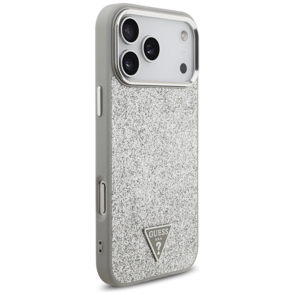 Futrola MagSafe za Apple iPhone 17 Pro, Guess, Glitter Triangle Logo, Srebrna