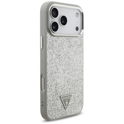 Futrola MagSafe za Apple iPhone 17 Pro, Guess, Glitter Triangle Logo, Srebrna