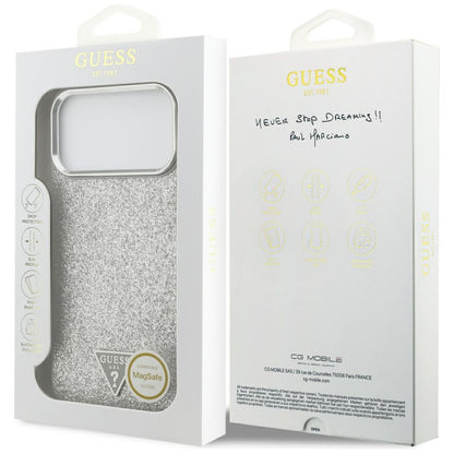 Futrola MagSafe za Apple iPhone 17 Pro, Guess, Glitter Triangle Logo, Srebrna
