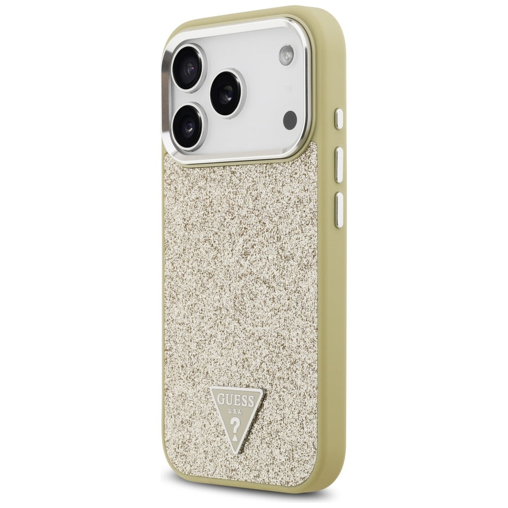Husa MagSafe za Apple iPhone 17 Pro, Guess, Glitter Triangle Logo, Zlatna