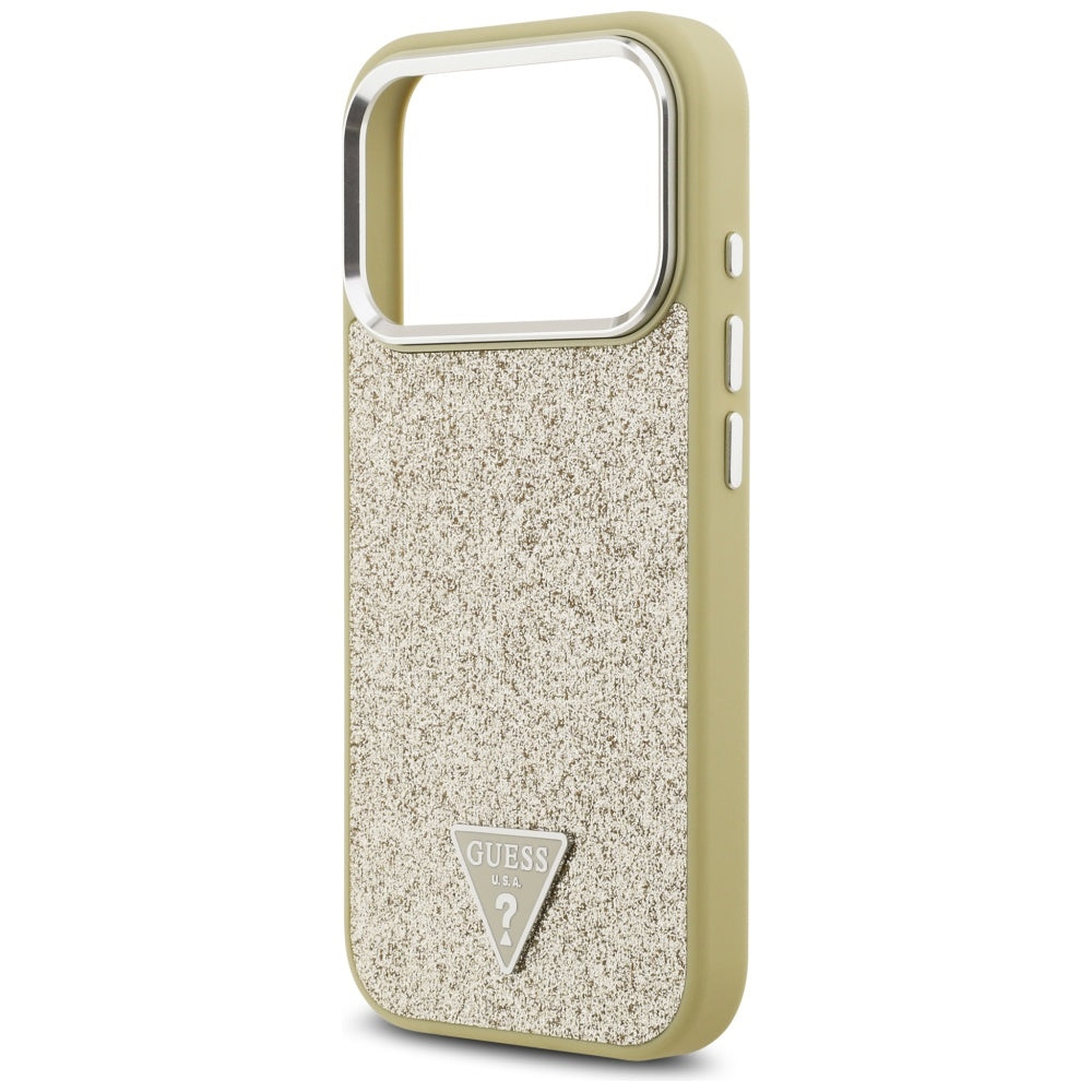 Husa MagSafe za Apple iPhone 17 Pro, Guess, Glitter Triangle Logo, Zlatna