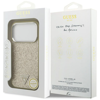 Husa MagSafe za Apple iPhone 17 Pro, Guess, Glitter Triangle Logo, Zlatna