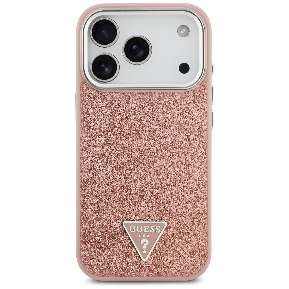 Husa MagSafe za Apple iPhone 17 Pro, Guess, Glitter Triangle Logo, Roze
