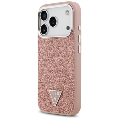 Husa MagSafe za Apple iPhone 17 Pro, Guess, Glitter Triangle Logo, Roze