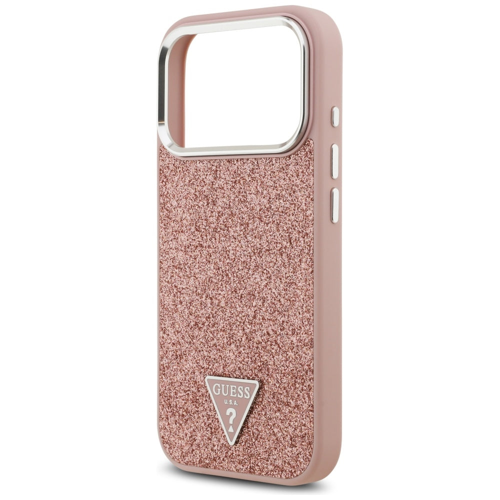 Husa MagSafe za Apple iPhone 17 Pro, Guess, Glitter Triangle Logo, Roze
