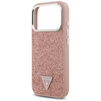 Husa MagSafe za Apple iPhone 17 Pro, Guess, Glitter Triangle Logo, Roze