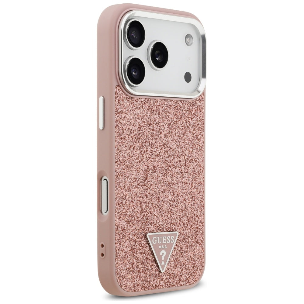 Husa MagSafe za Apple iPhone 17 Pro, Guess, Glitter Triangle Logo, Roze