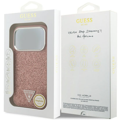Husa MagSafe za Apple iPhone 17 Pro, Guess, Glitter Triangle Logo, Roze