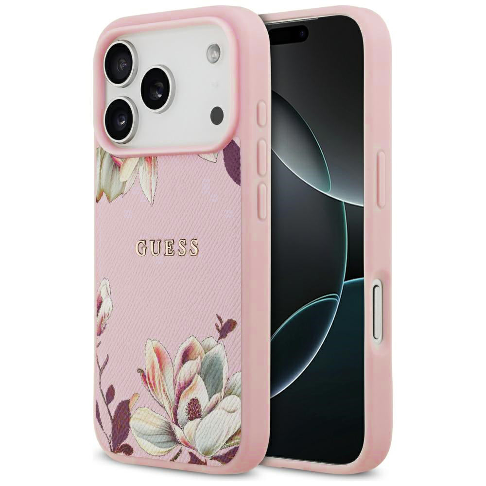 Futrola MagSafe za Apple iPhone 17 Pro, Guess, Grained Flowers, Roze