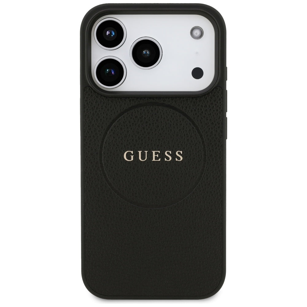Futrola MagSafe za Apple iPhone 17 Pro, Guess, Grained Gold Ring, Crna