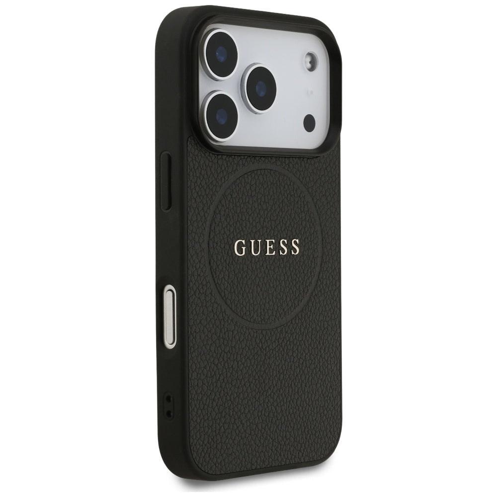 Futrola MagSafe za Apple iPhone 17 Pro, Guess, Grained Gold Ring, Crna
