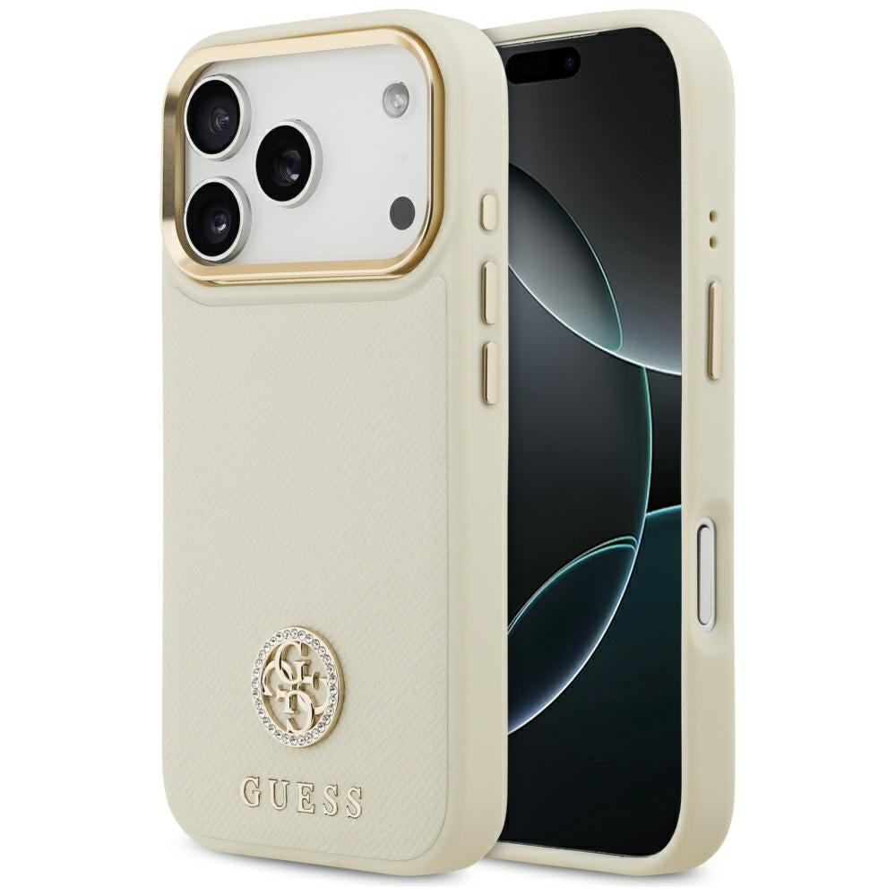 Futrola MagSafe za Apple iPhone 17 Pro, Guess, Grained Strass Logo, Bež