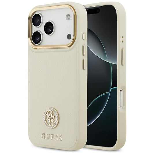 Futrola MagSafe za Apple iPhone 17 Pro, Guess, Grained Strass Logo, Bež