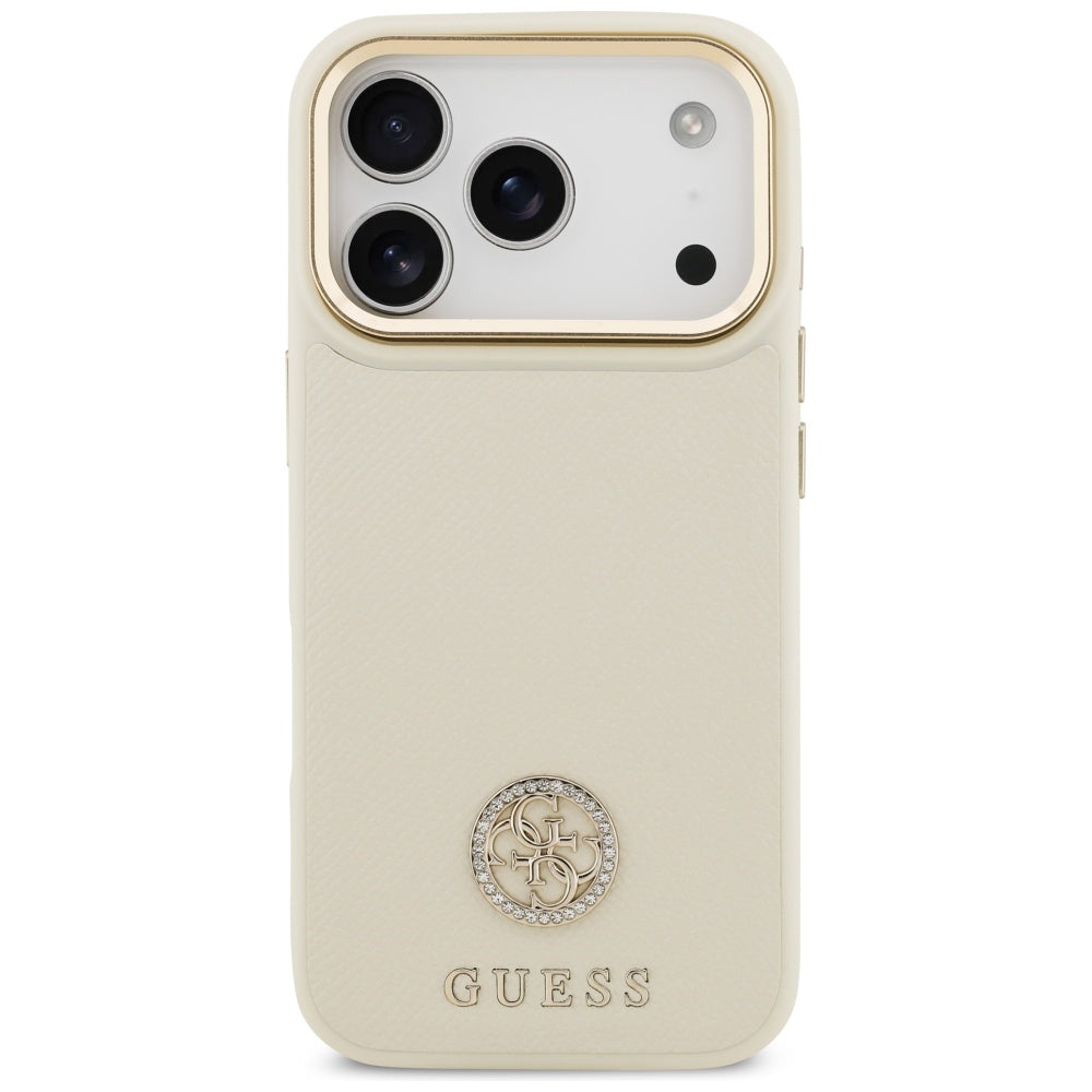 Futrola MagSafe za Apple iPhone 17 Pro, Guess, Grained Strass Logo, Bež