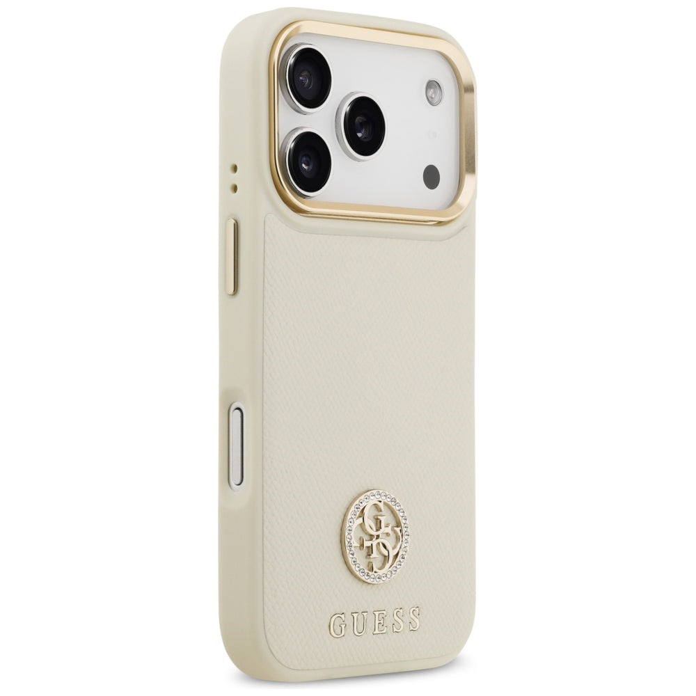 Futrola MagSafe za Apple iPhone 17 Pro, Guess, Grained Strass Logo, Bež