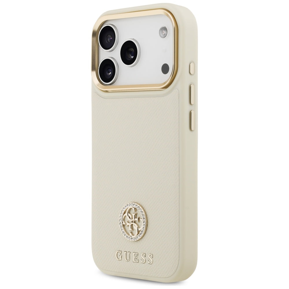 Futrola MagSafe za Apple iPhone 17 Pro, Guess, Grained Strass Logo, Bež