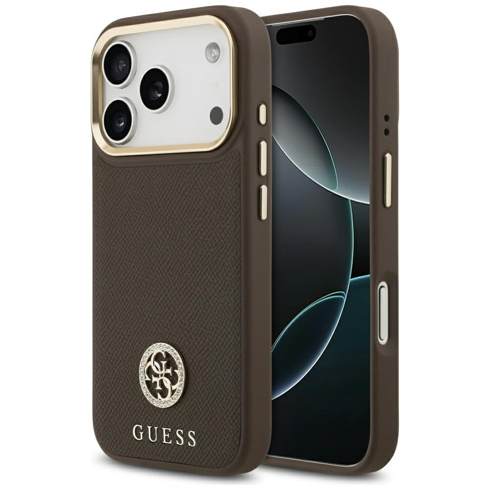 Futrola MagSafe za Apple iPhone 17 Pro, Guess, Grained Strass Logo, Braon