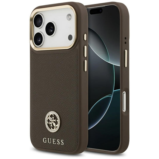 Futrola MagSafe za Apple iPhone 17 Pro, Guess, Grained Strass Logo, Braon