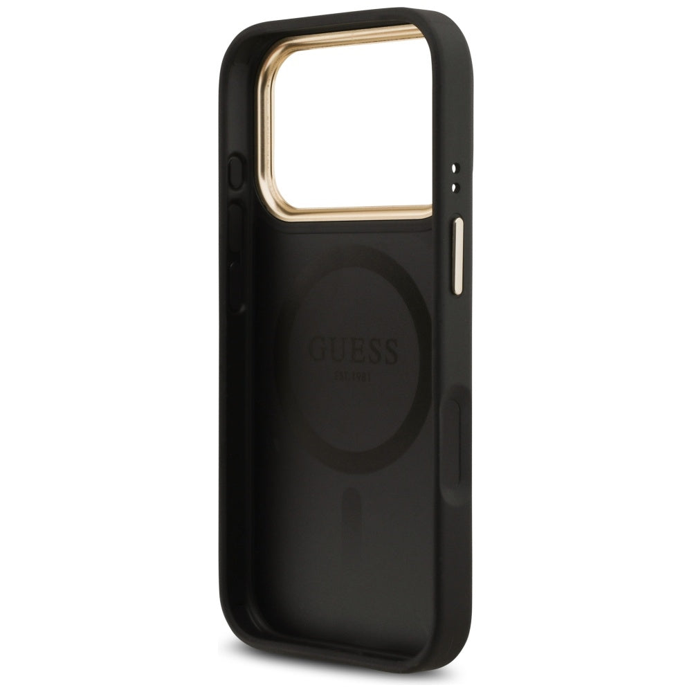 Husa MagSafe za Apple iPhone 17 Pro, Guess, Grained Strass Logo, Crna