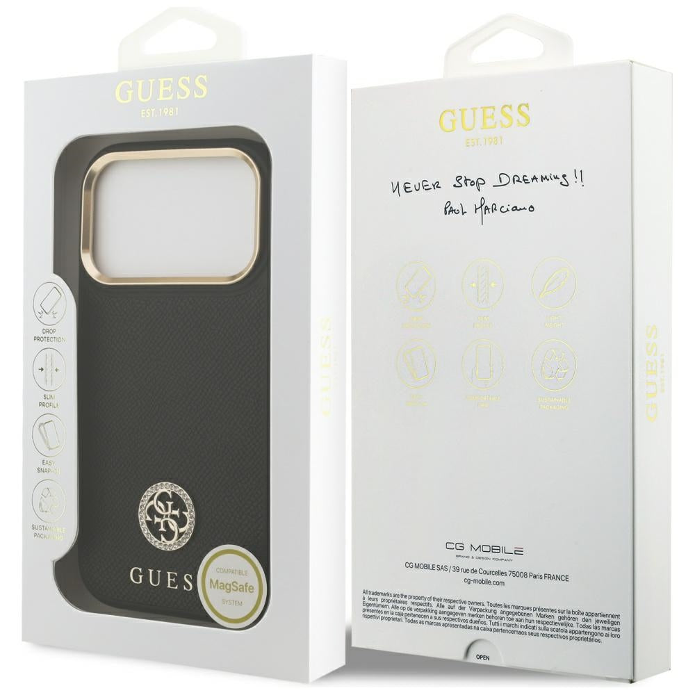 Husa MagSafe za Apple iPhone 17 Pro, Guess, Grained Strass Logo, Crna