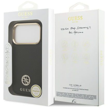 Husa MagSafe za Apple iPhone 17 Pro, Guess, Grained Strass Logo, Crna