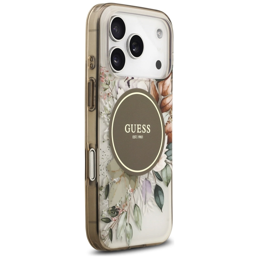 Futrola MagSafe za Apple iPhone 17 Pro, Guess, IML Flower and Tonal Circle, Braon