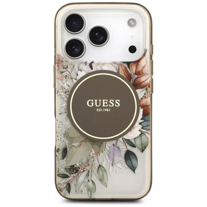 Futrola MagSafe za Apple iPhone 17 Pro, Guess, IML Flower and Tonal Circle, Braon
