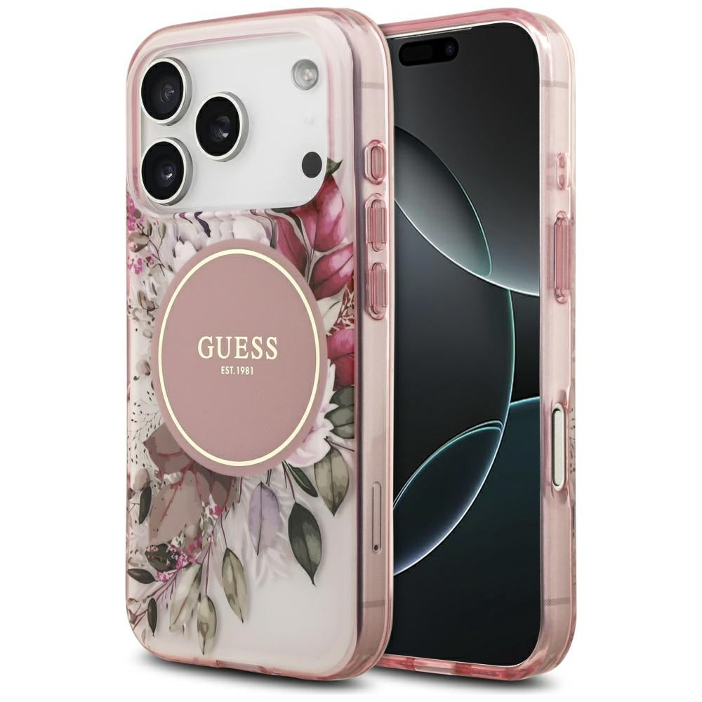 Futrola MagSafe za Apple iPhone 17 Pro, Guess, IML Flower and Tonal Circle, Roze