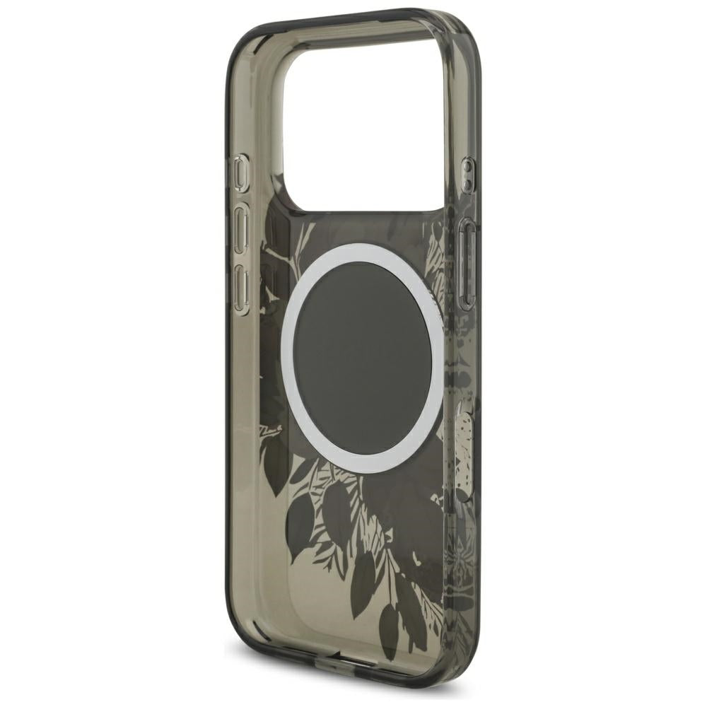 Husa MagSafe za Apple iPhone 17 Pro, Guess, IML Flowers with Pearl Strap, Crna