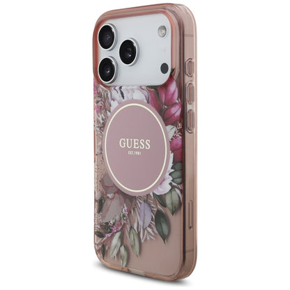 Husa MagSafe za Apple iPhone 17 Pro, Guess, IML Flowers with Pearl Strap, Roze