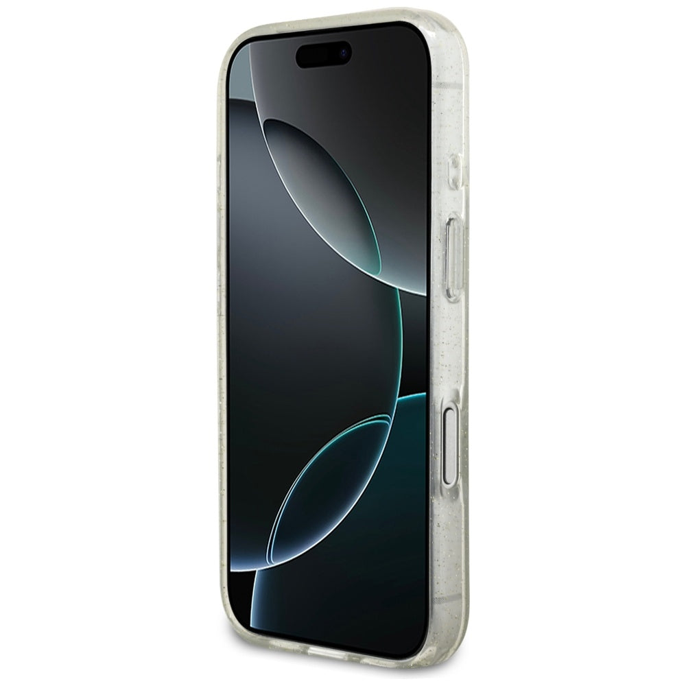 Futrola MagSafe za Apple iPhone 17 Pro, Guess, IML Glitter sa perl trakom, Transparentna