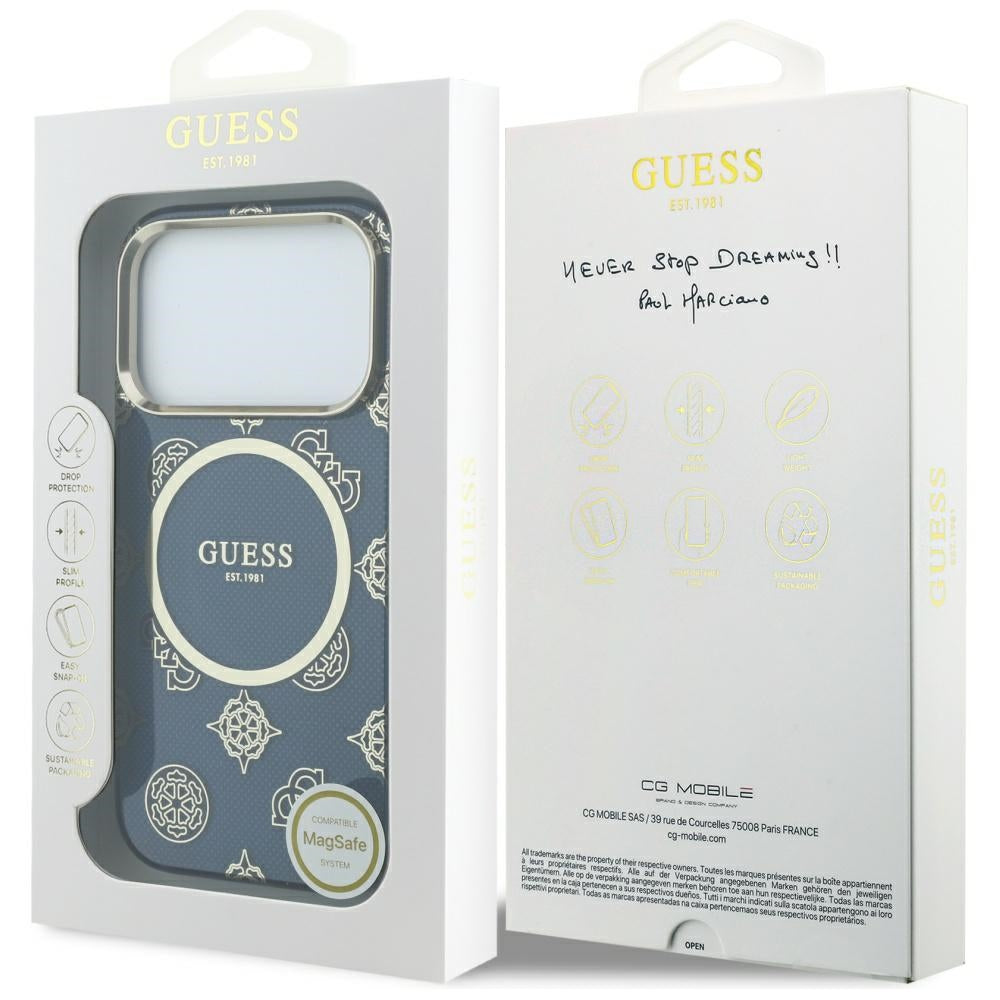 Futrola MagSafe za Apple iPhone 17 Pro, Guess, IML Peony Dot, Plava