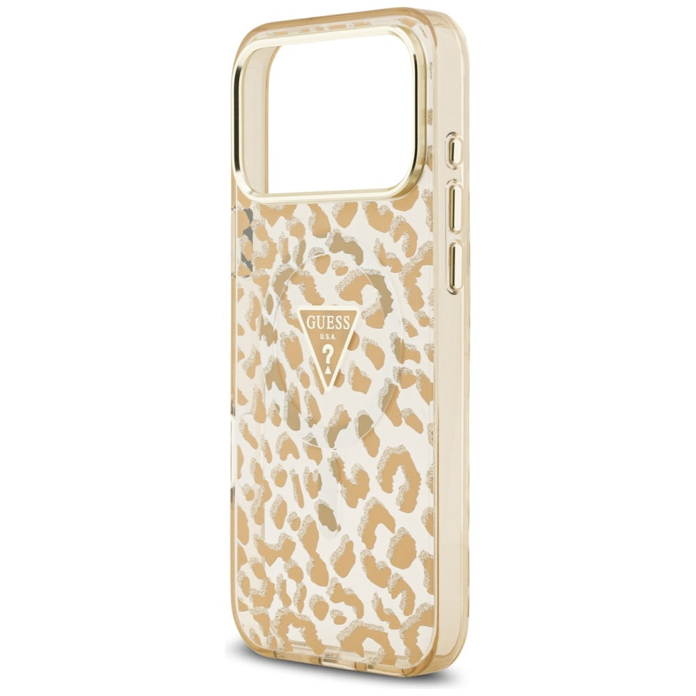 Futrola MagSafe za Apple iPhone 17 Pro, Guess, Leopard Glitter, Braon