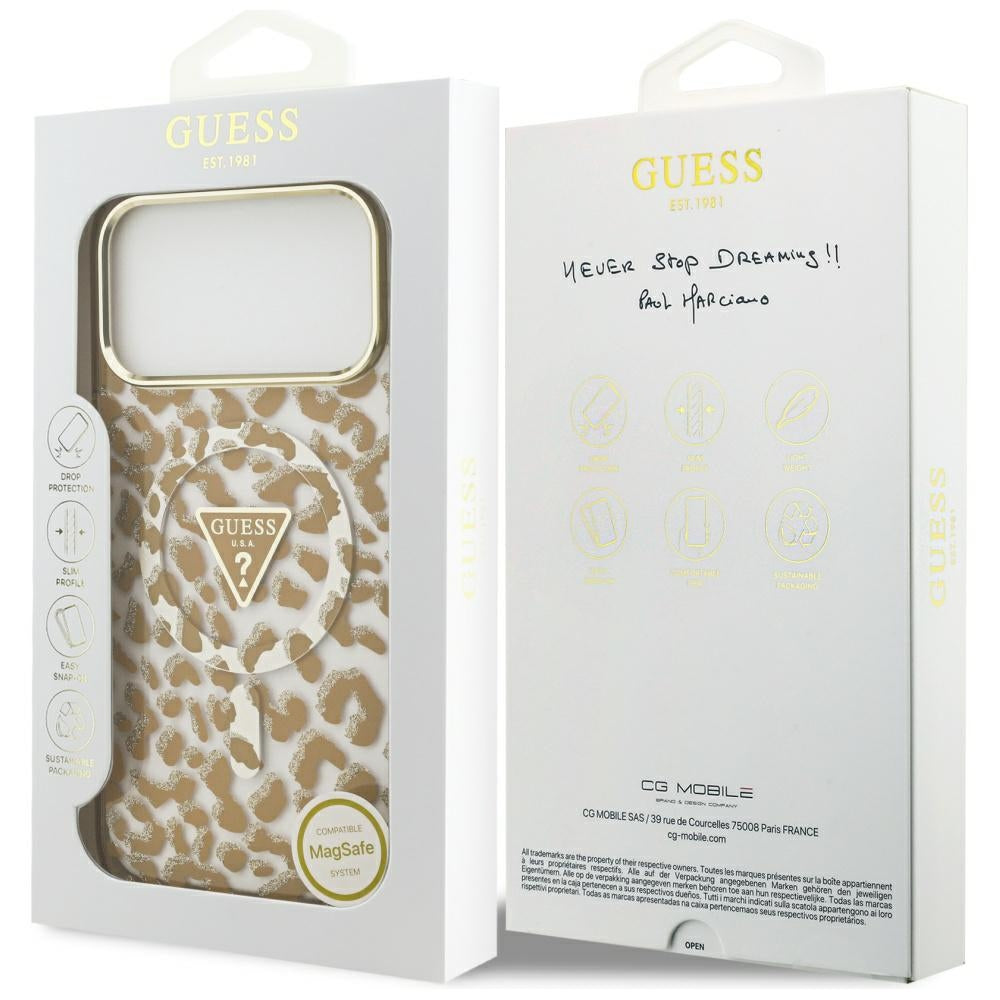 Futrola MagSafe za Apple iPhone 17 Pro, Guess, Leopard Glitter, Braon