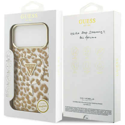 Futrola MagSafe za Apple iPhone 17 Pro, Guess, Leopard Glitter, Braon