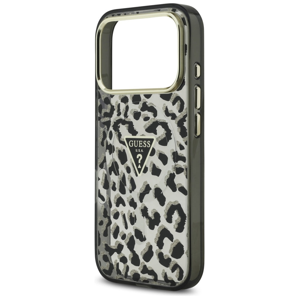 Futrola MagSafe za Apple iPhone 17 Pro, Guess, Leopard Glitter, Crna