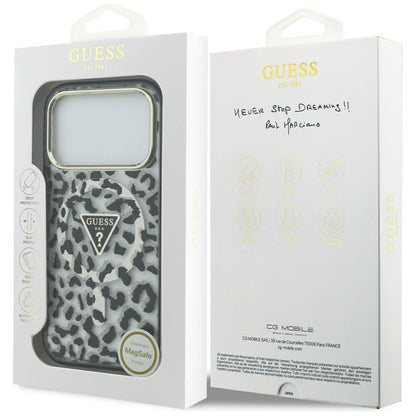 Futrola MagSafe za Apple iPhone 17 Pro, Guess, Leopard Glitter, Crna