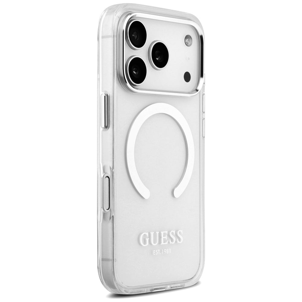 Futrola MagSafe za Apple iPhone 17 Pro, Guess, Metal Outline, Srebrna