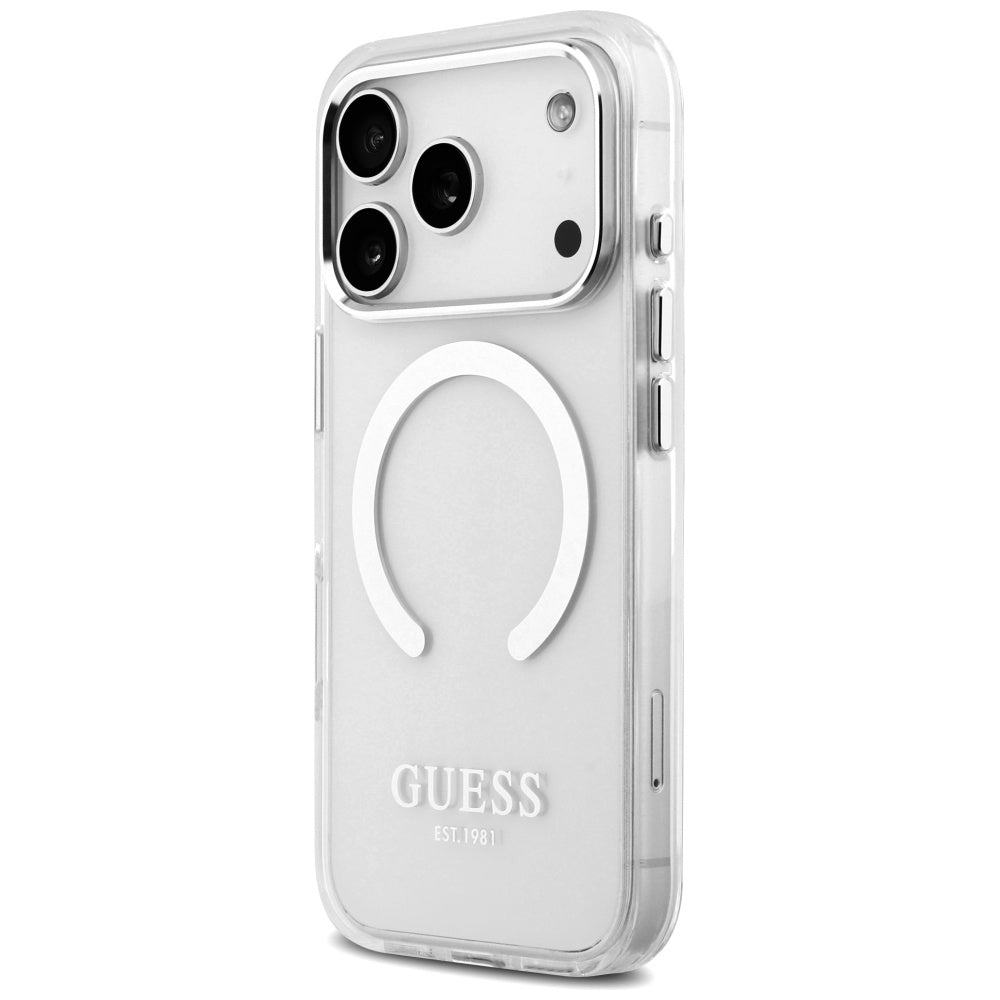 Futrola MagSafe za Apple iPhone 17 Pro, Guess, Metal Outline, Srebrna