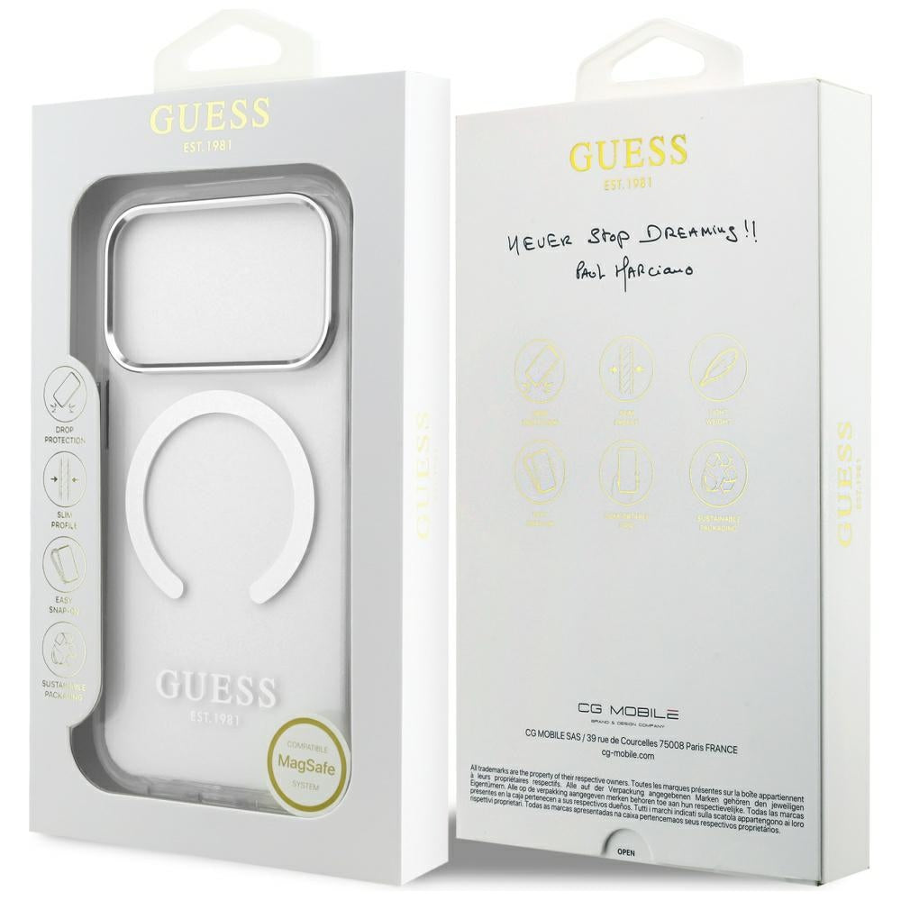 Futrola MagSafe za Apple iPhone 17 Pro, Guess, Metal Outline, Srebrna