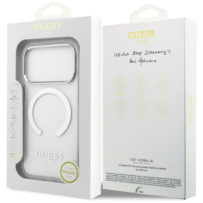 Futrola MagSafe za Apple iPhone 17 Pro, Guess, Metal Outline, Srebrna