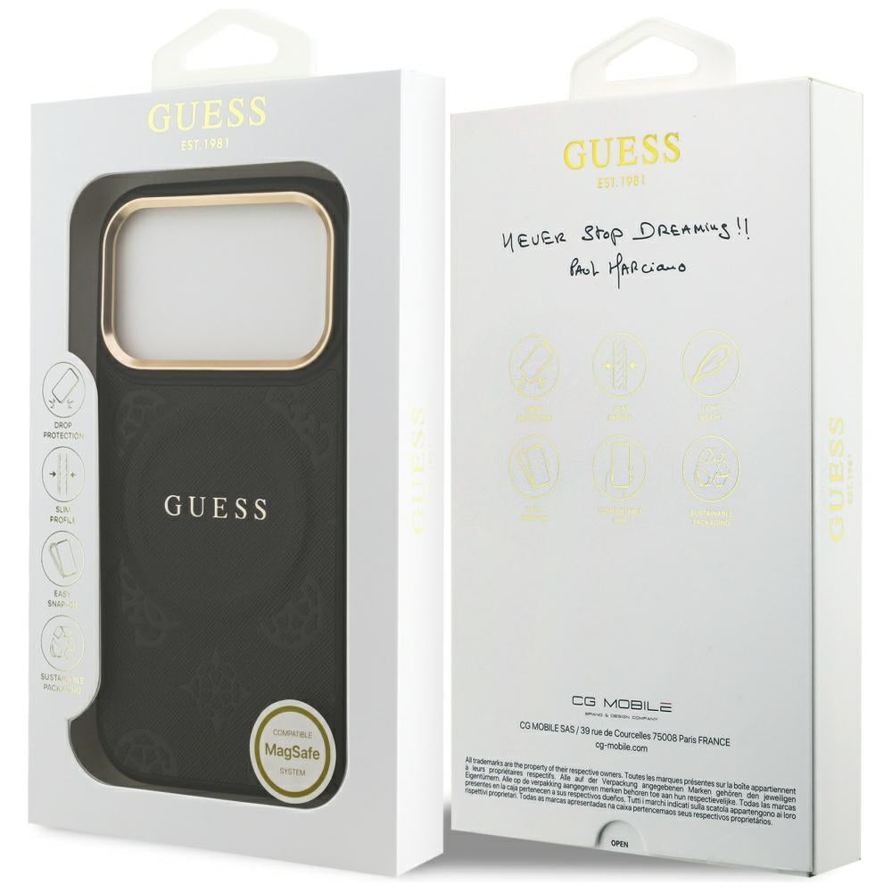 Husa MagSafe za Apple iPhone 17 Pro, Guess, Peony Hot Stamp, Crna