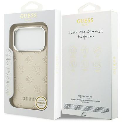 Husa MagSafe za Apple iPhone 17 Pro, Guess, Peony Hot Stamp Script, Bež